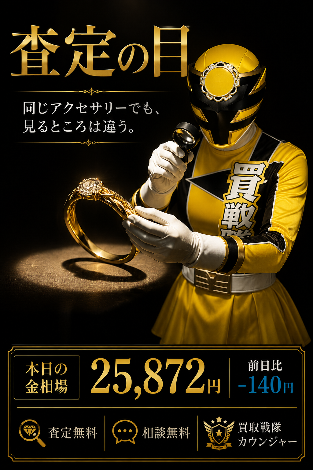 金相場25,872円、前日比-140円。プロはここを見る！アクセサリー査定でチェックしているポイント
