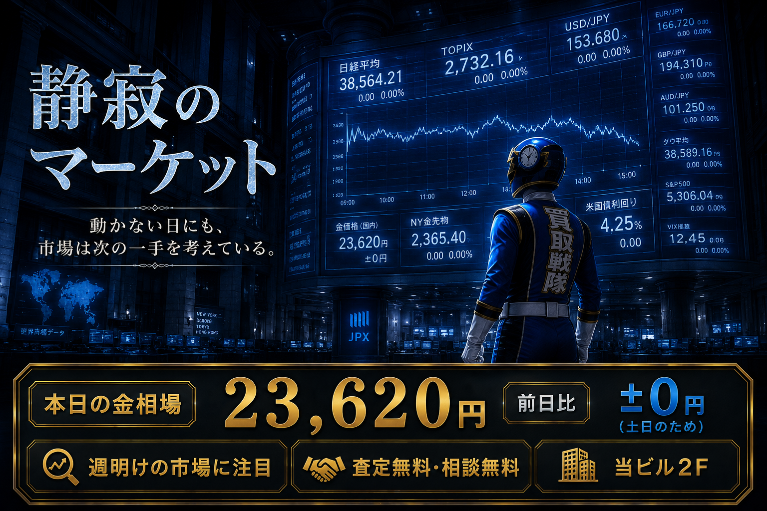 金相場23,620円で横ばい。土日に相場が動かない理由と、来週注目したいポイント