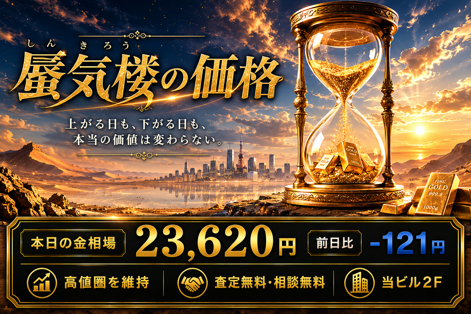 金相場は23,620円。急騰の翌日に121円下落、それでも高値圏が続く理由とは？