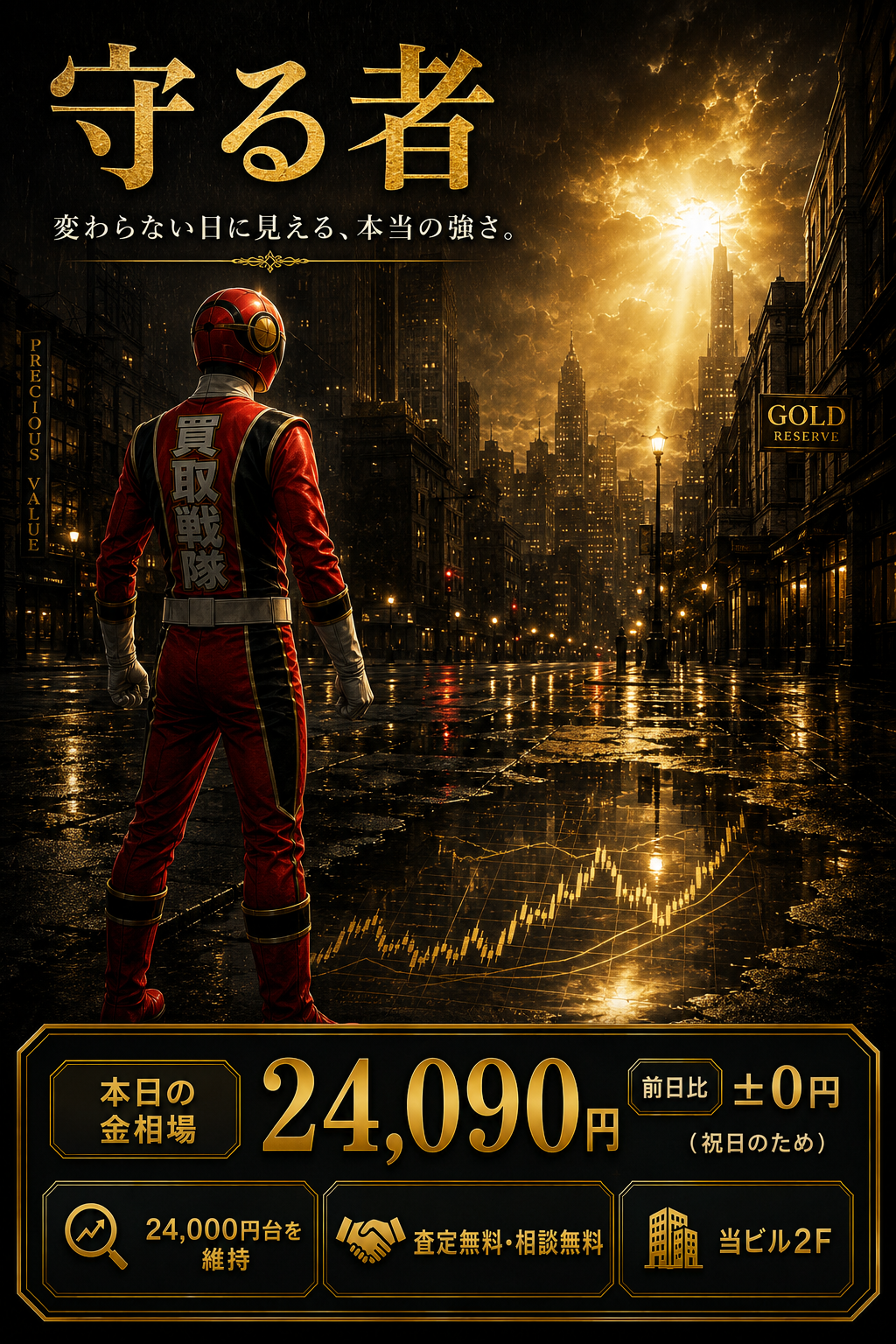 金相場24,090円で祝日は横ばい。24,000円台を維持する金価格の強さとは？